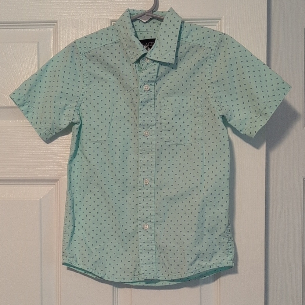 Mint Green Polka Dot Kids Button Down Size 5/6